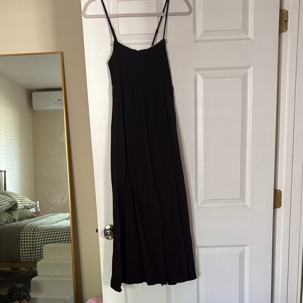 Z Supply Black Smocked Midi Dress with Spaghetti Straps